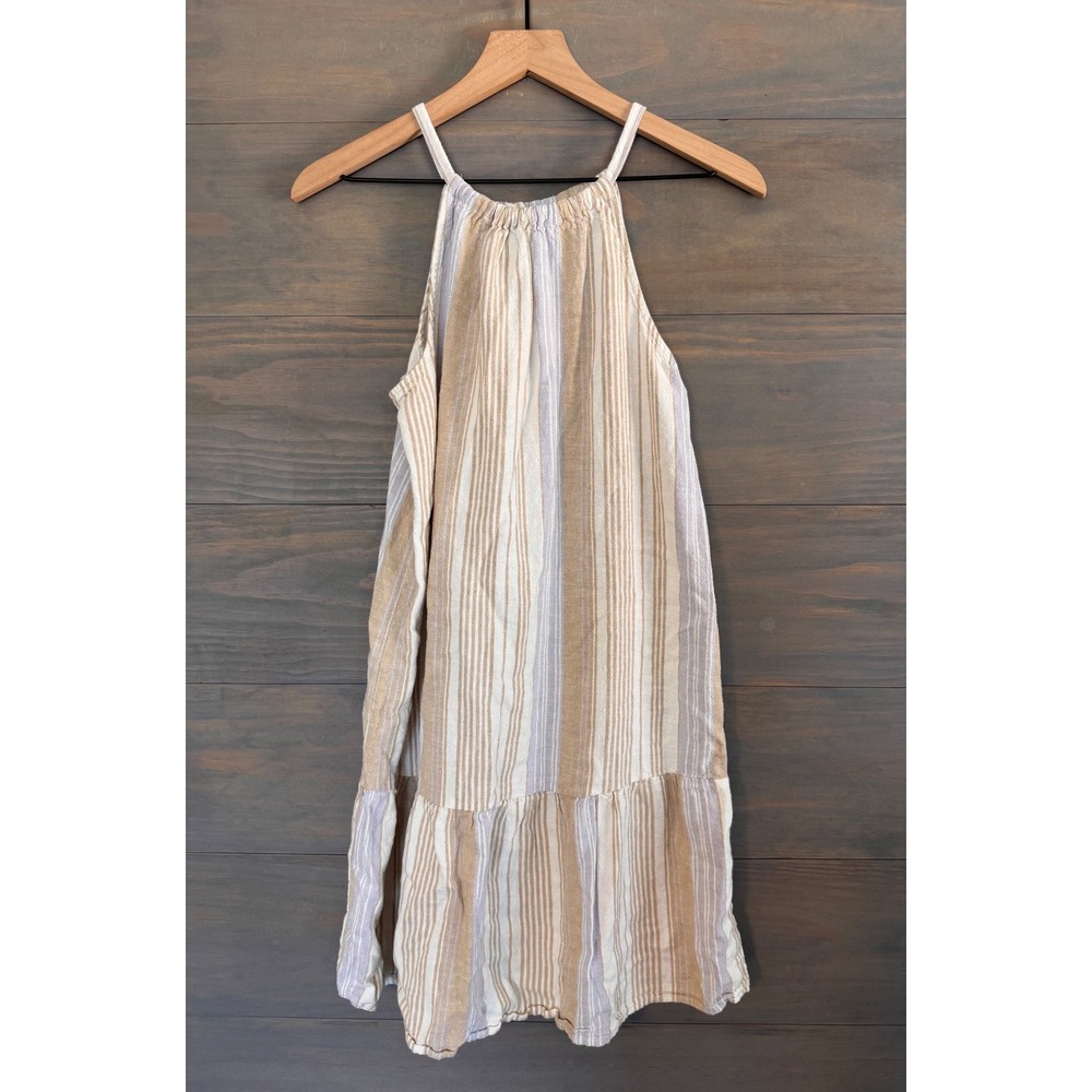 Given Kale Womens Linen Blend Striped Halter Dress Tan White Lavender Small